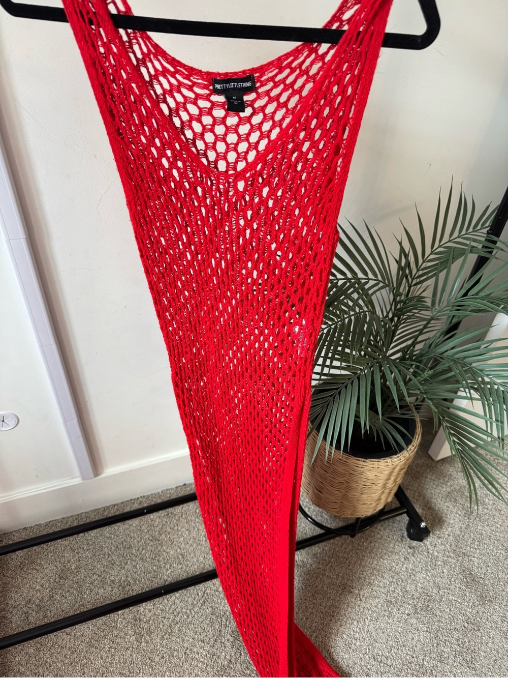 PrettyLittleThing Bright Red Crochet Maxi Cover-Up Size M